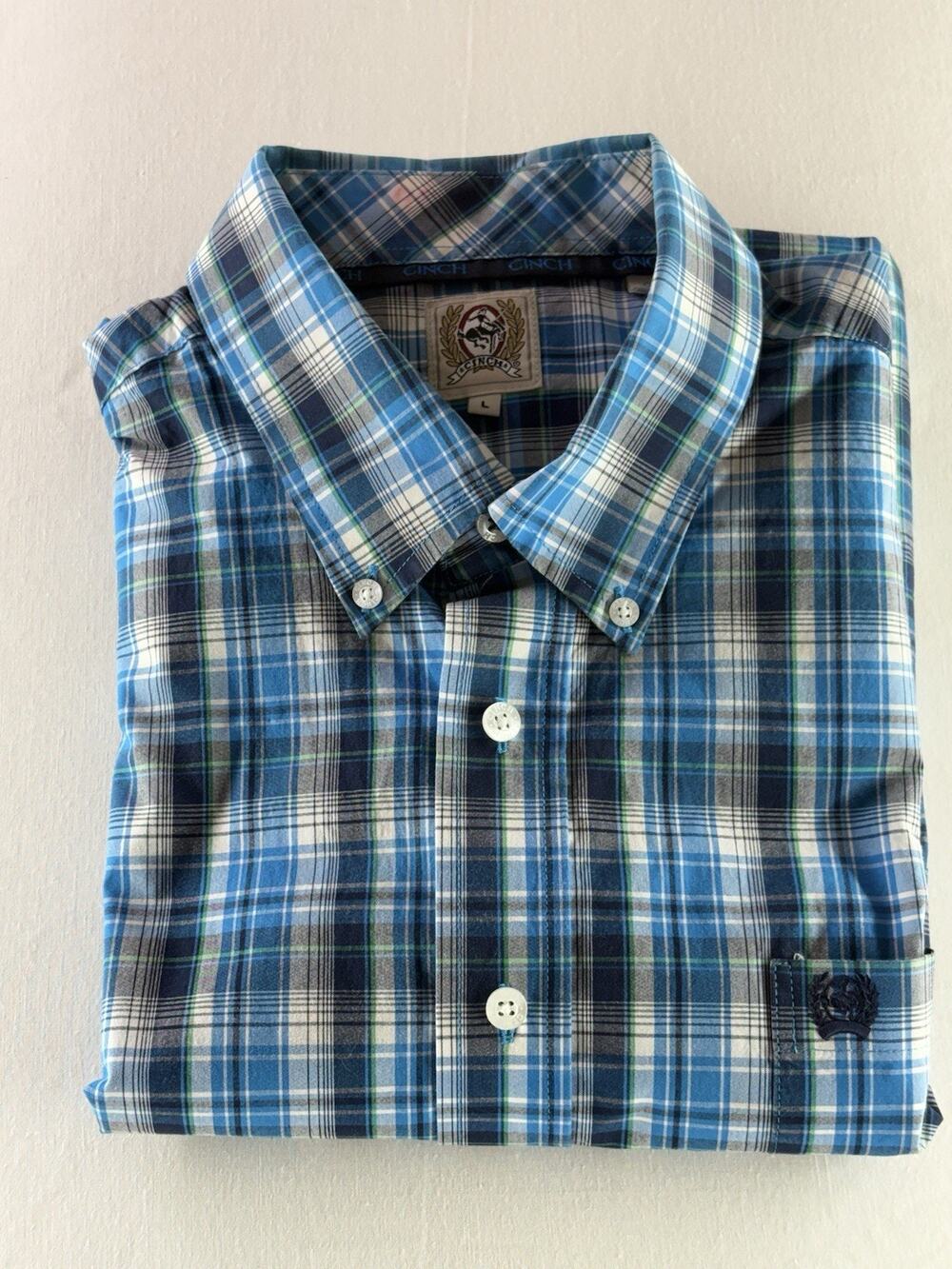 Cinch L Men’s Checkered Black B Western 100% Cotton Short Sleeve Button Up Shirt